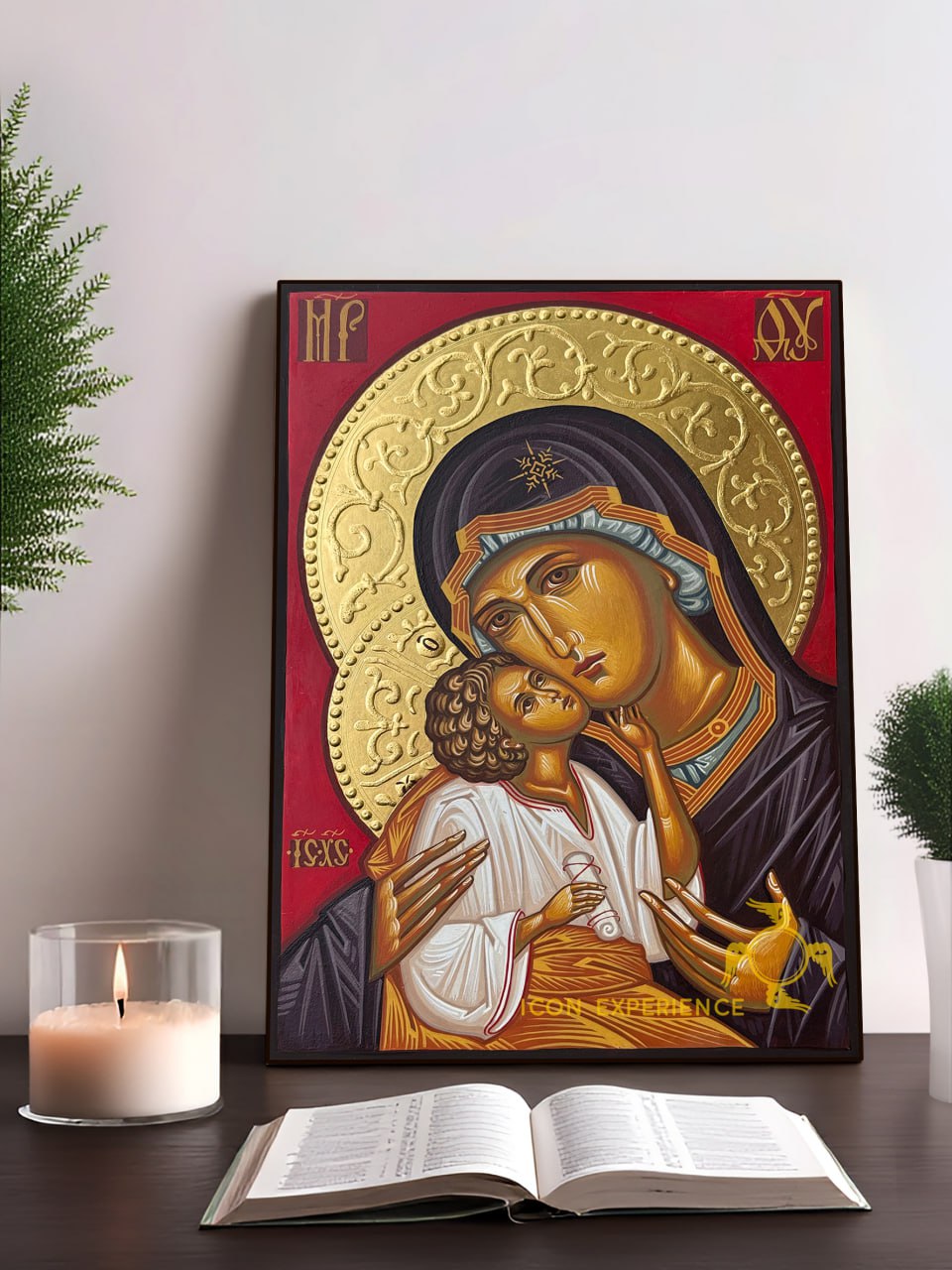 Hand-Painted Icon of Theotokos of Sweet Kissing (Glykophilousa) 22x30cm (9x12")