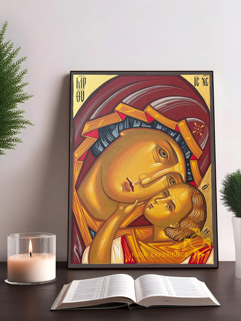 Hand-Painted Icon of Theotokos Eleusa (Mother of Tenderness) 15x20cm (6x8")