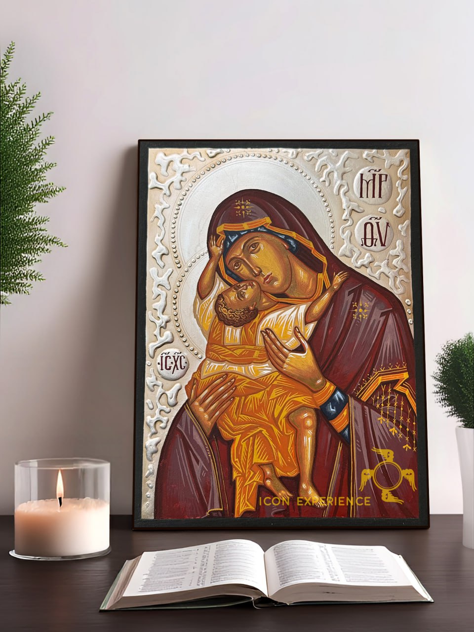 Hand-Painted Icon of Theotokos of Sweet Kissing (Glykophilousa) 15x20cm (6x8")