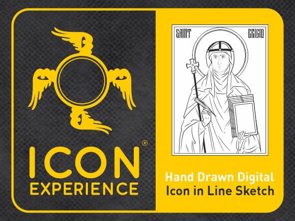 Boceto de arte lineal digital de Santa Brígida de Irlanda