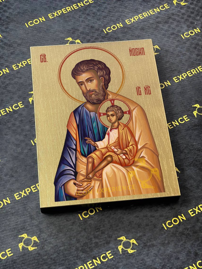 Saint Joseph with Child Jesus Byzantine Iconography Christian Art Gift
