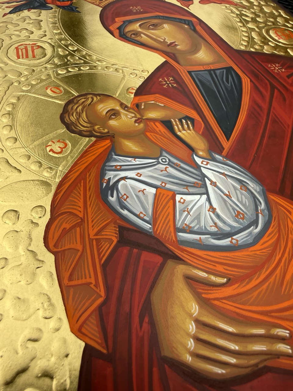 Hand-Painted Icon of Nursing Madonna (Galaktotrophousa ) 22x30cm (9x12")