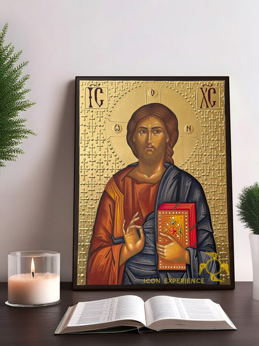 Hand-Painted Icon of Jesus Christ Pantocrator 22x30cm (9x12")