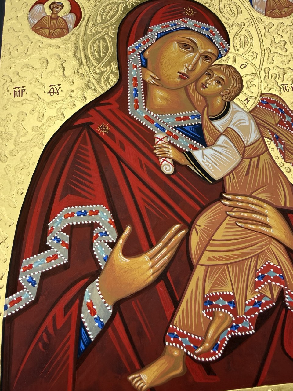 Hand-Painted Icon of Theotokos of Sweet Kissing (Glykophilousa) 22x30cm (9x12")