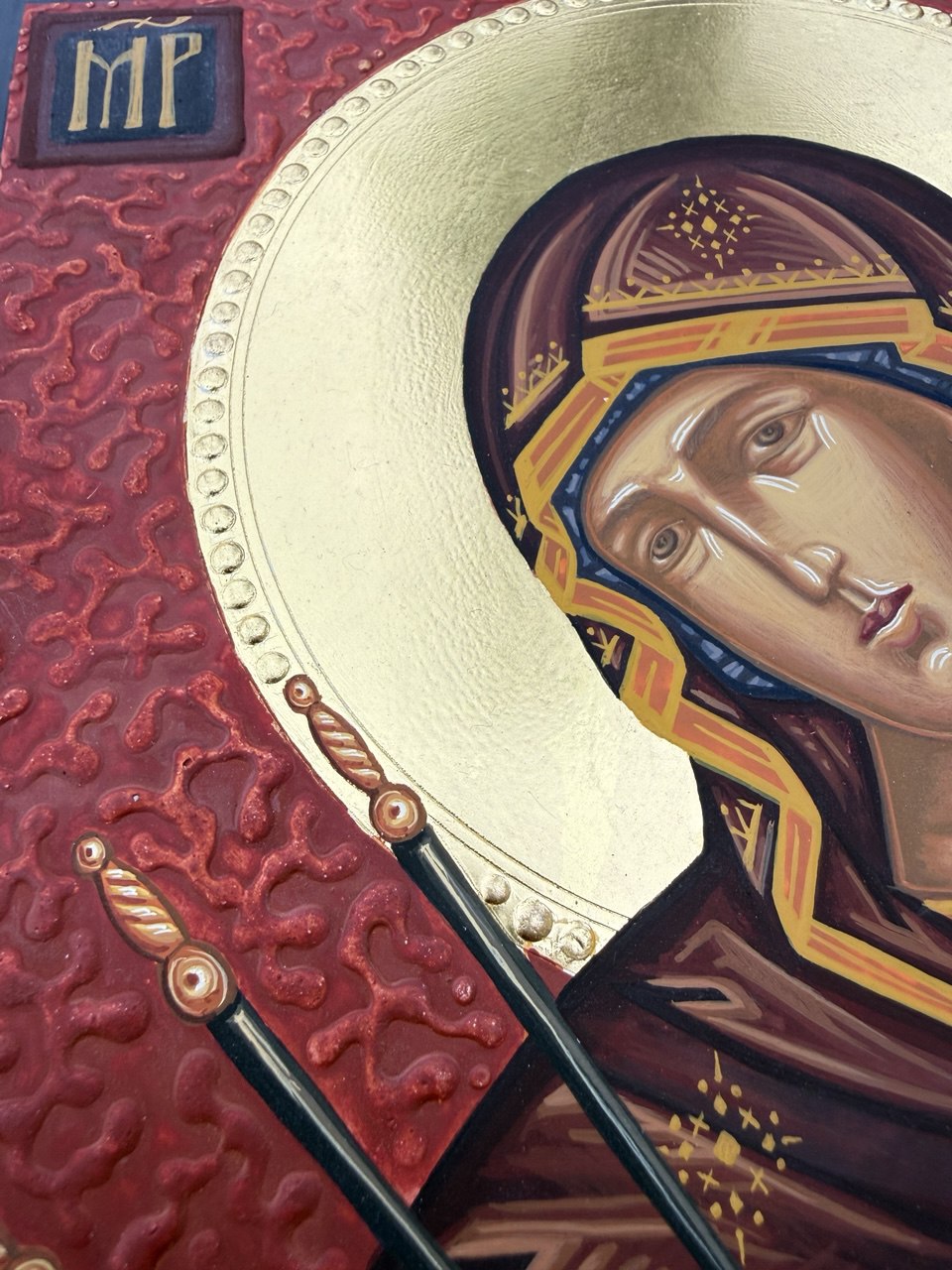 Hand-Painted Icon of the Mother of God “Seven Arrows” (Softening of Evil Hearts) 22x30cm (9x12")