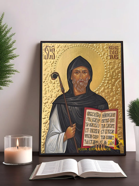 Hand-Painted Icon of Saint Benedict of Nursia 22x30cm (9x12")