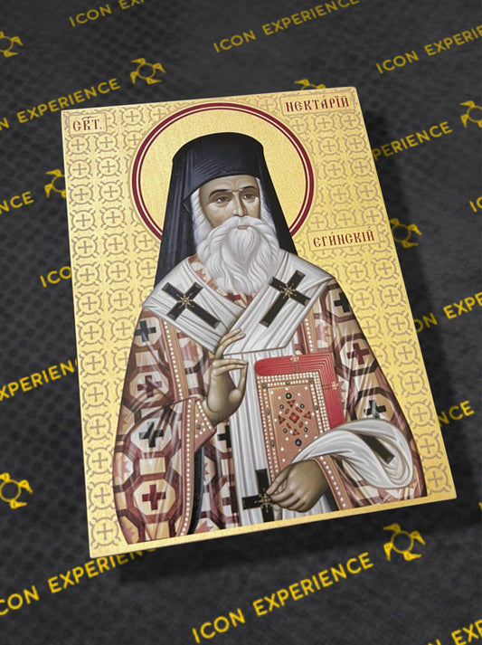 Saint Nectarios Of Aegina, Printed icon on wood