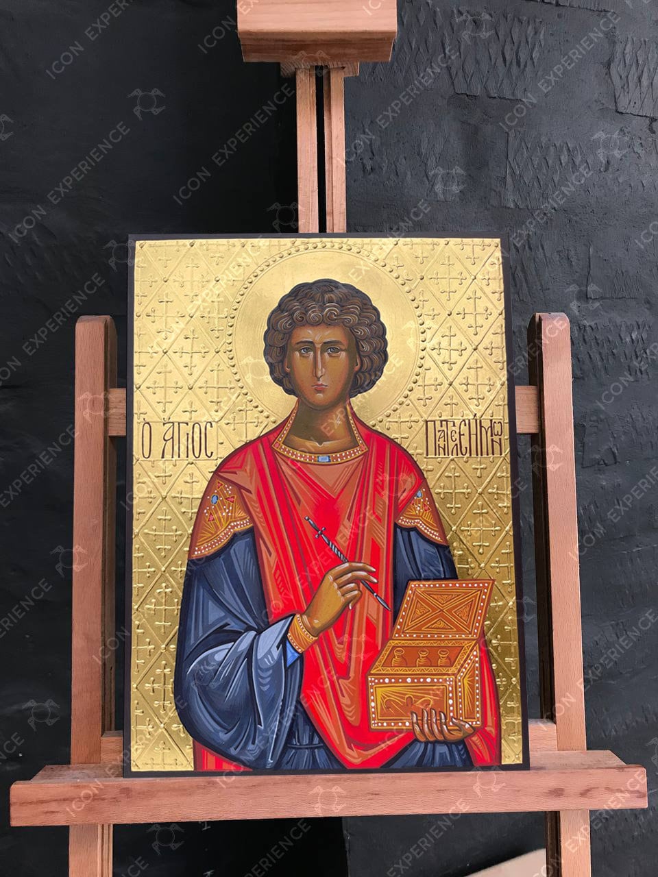 Saint Panteleimon The Great Martyr Handpainted Icon Greek Orthodox Byzantine Icon Wall Hanging Art Religious Handmade Sacral Decoration