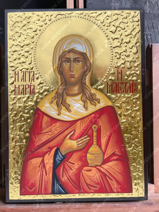 Saint Mary Magdalene Handpainted Icon Greek Orthodox Byzantine Iconography Christian Art Home Decoration Wooden Wall Hanging Deco