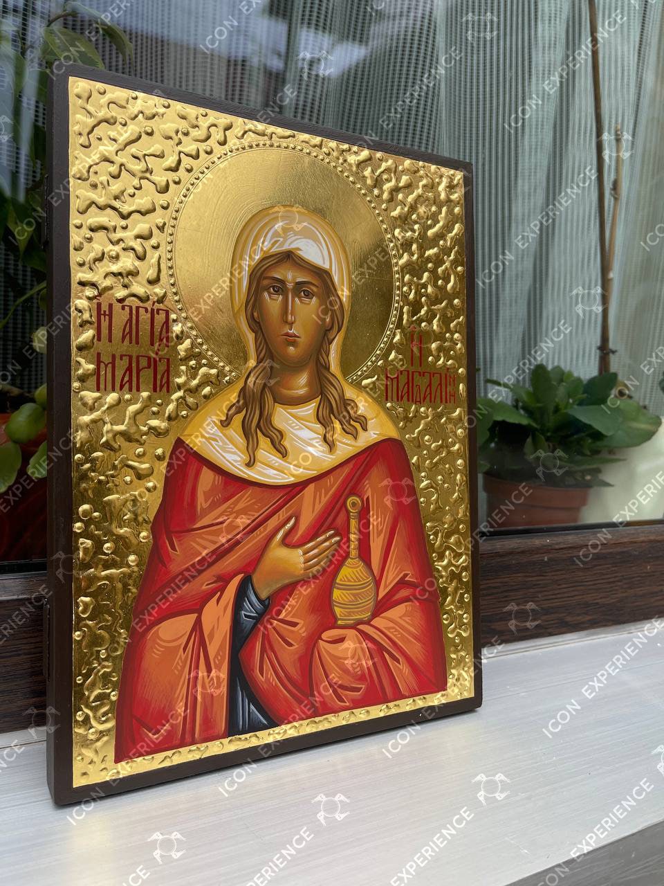 Saint Mary Magdalene Handpainted Icon Greek Orthodox Byzantine Iconography Christian Art Home Decoration Wooden Wall Hanging Deco