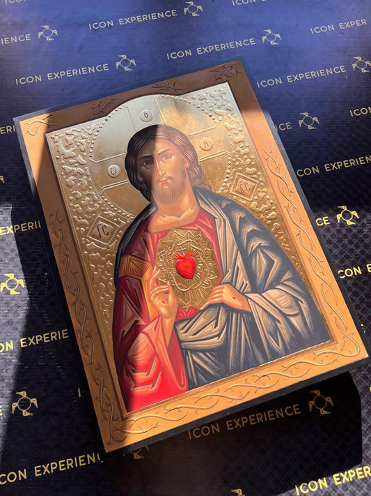 The Sacred Heart of Jesus Christ Handpainted Icon Religious Home Decor Christian Wall Decoration Sacral Handmade Church Community Gift