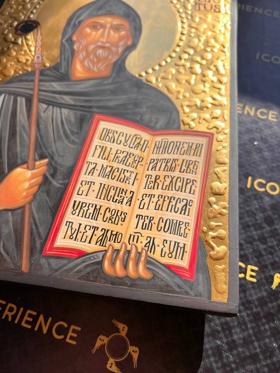 Saint Benedict of Nursia Handpainted Icon Catholic Wall Art Decoration Saint Patricks Day Idea Religious Handmade Craftsmanship on Wood