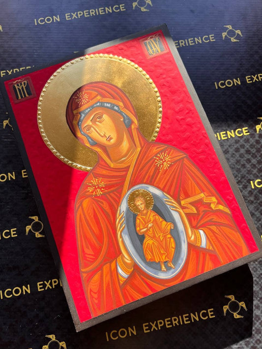 Our Lady of the Sign Handpainted Icon Byzantine Iconography Panagia Platytera Handmade Religious Craftsmanship Sacral Iconography Art
