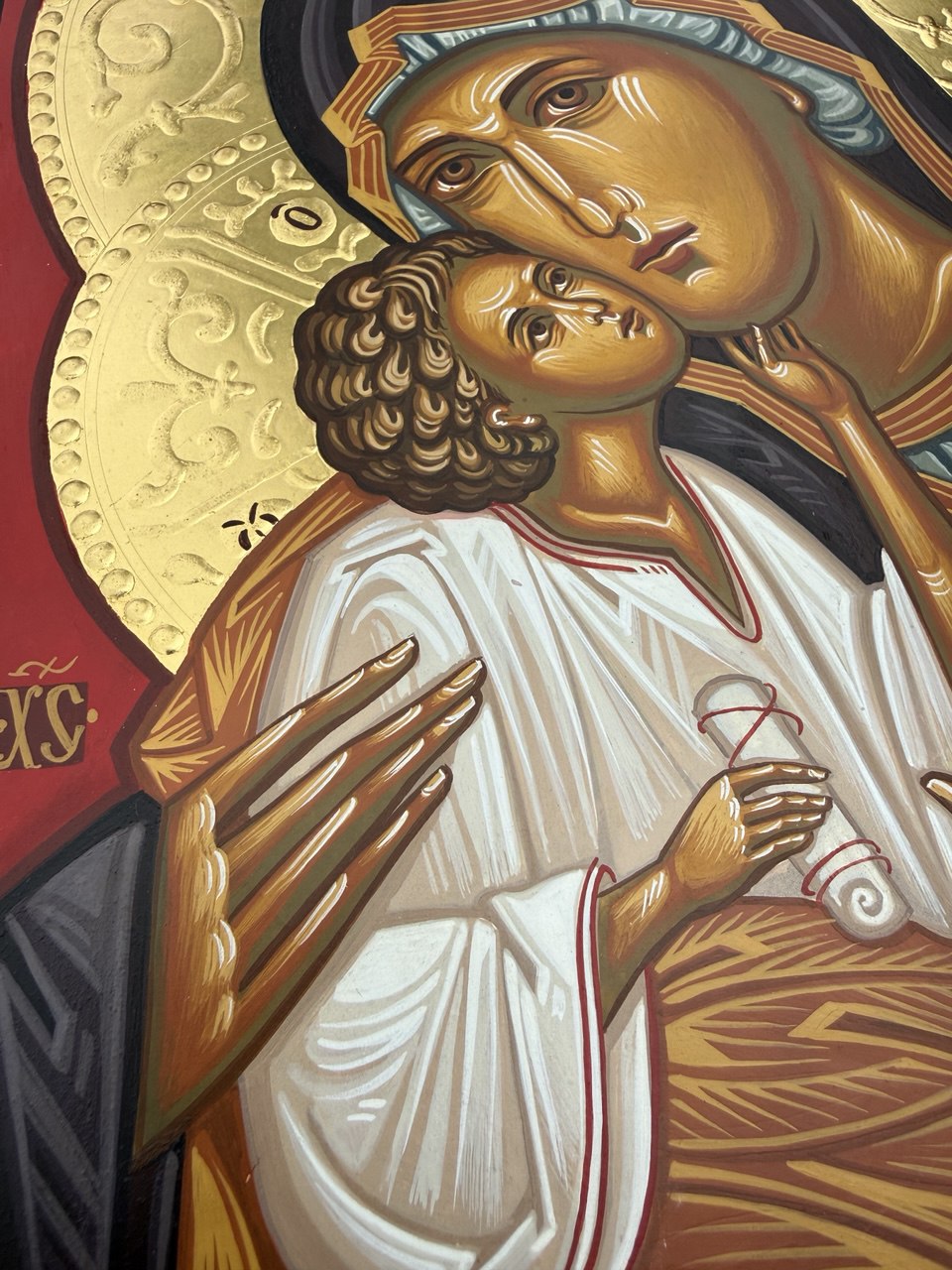 Hand-Painted Icon of Theotokos of Sweet Kissing (Glykophilousa) 22x30cm (9x12")