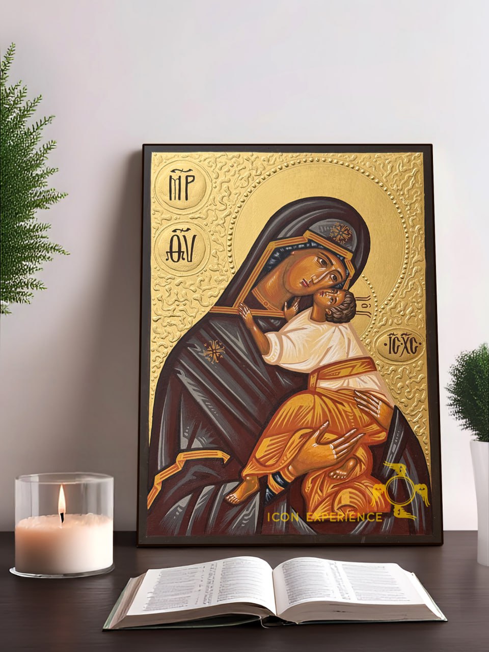 Hand-Painted Icon of Theotokos Sweet Loving (Eleusa)