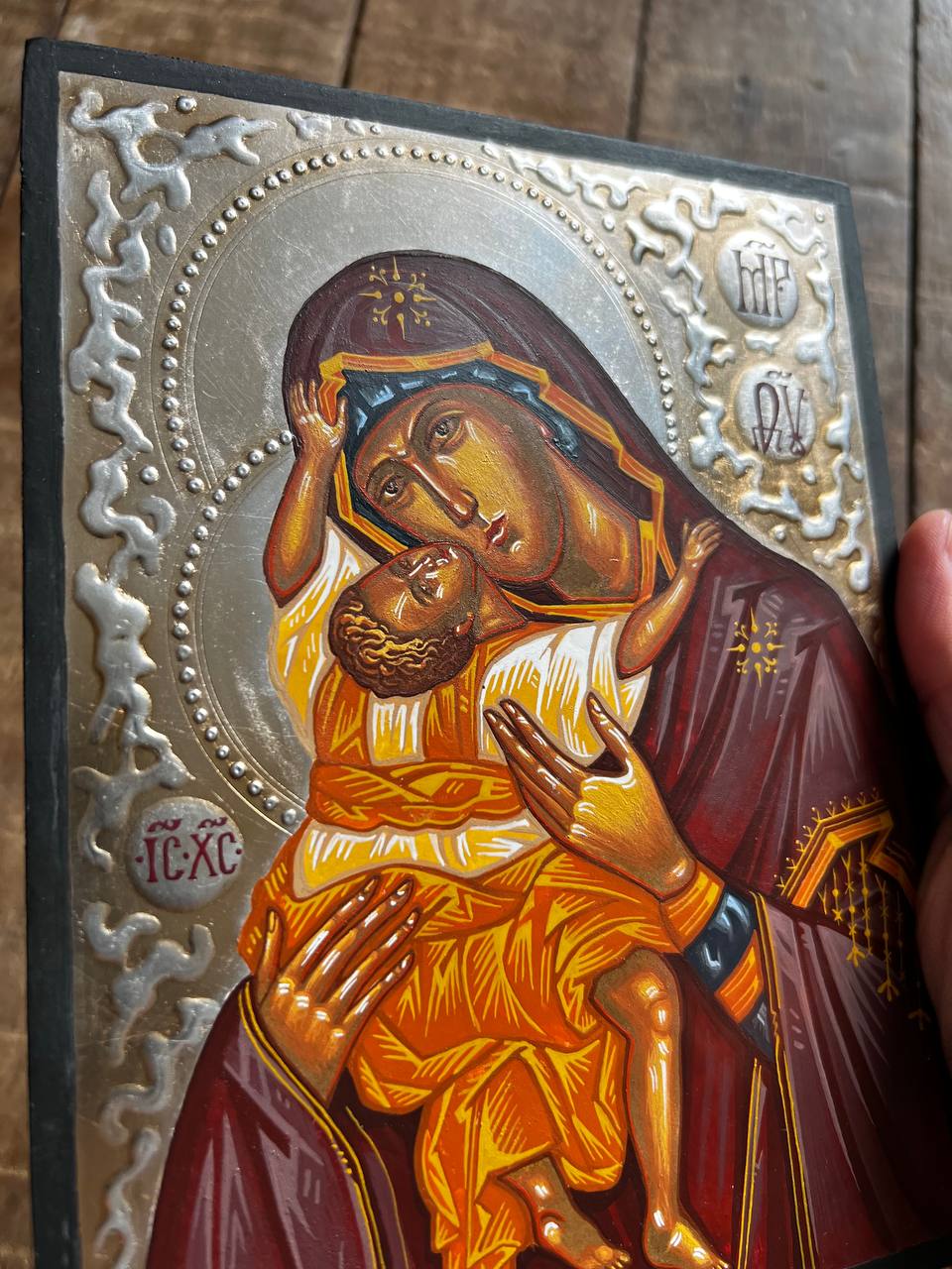 Hand-Painted Icon of Theotokos of Sweet Kissing (Glykophilousa) 15x20cm (6x8")