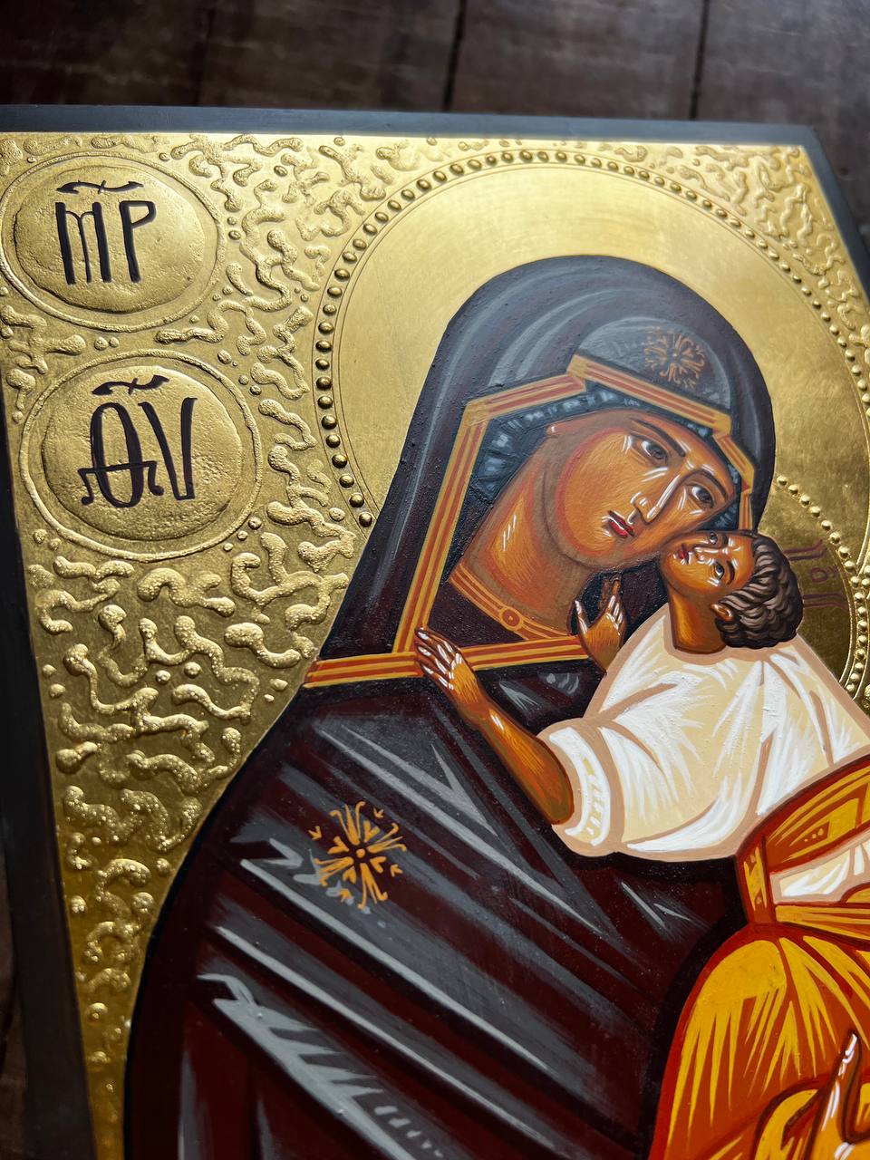 Hand-Painted Icon of Theotokos Sweet Loving (Eleusa)