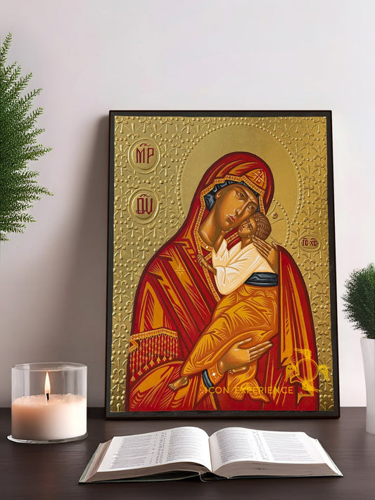 Hand-Painted Icon of Theotokos Sweet Loving (Eleusa) 22x30cm (9x12")
