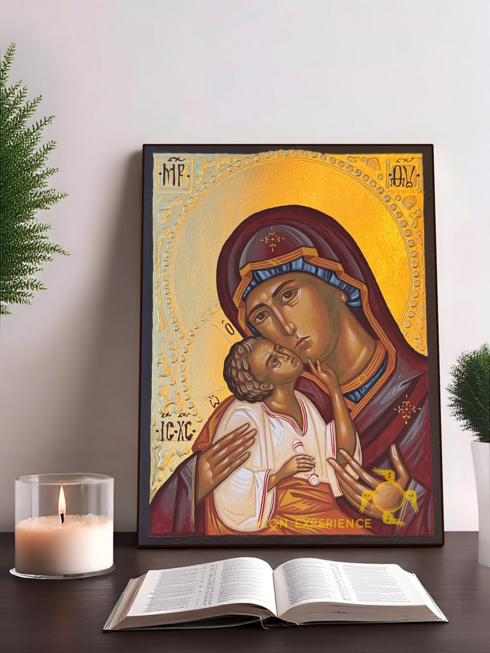 Hand-Painted Icon of Theotokos of Sweet Kissing (Glykophilousa) 15x20cm (6x8")