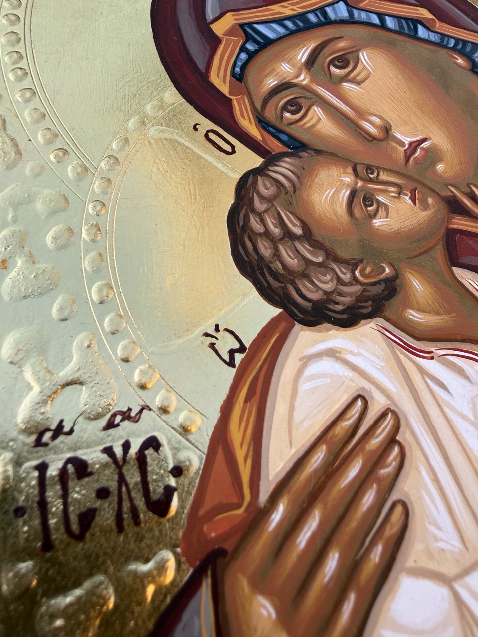 Hand-Painted Icon of Theotokos of Sweet Kissing (Glykophilousa) 15x20cm (6x8")