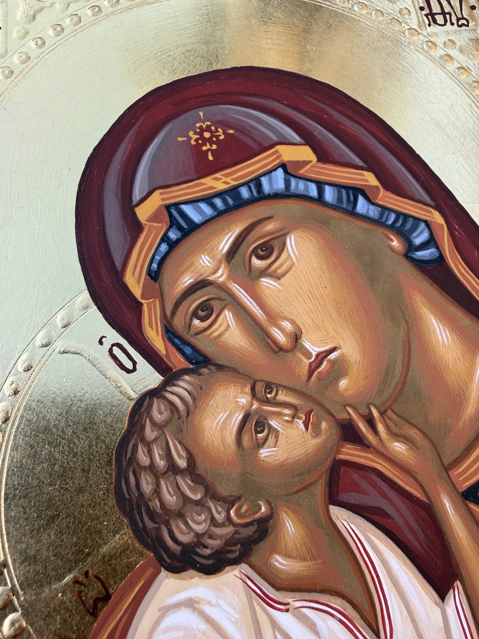 Hand-Painted Icon of Theotokos of Sweet Kissing (Glykophilousa) 15x20cm (6x8")