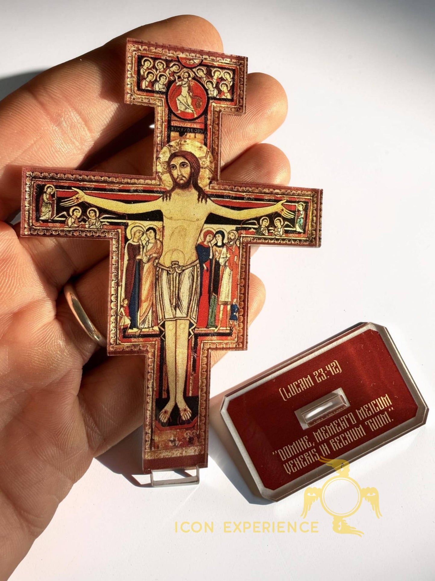 San Damiano Acrylic Crucifix – Devotional Tabletop Cross