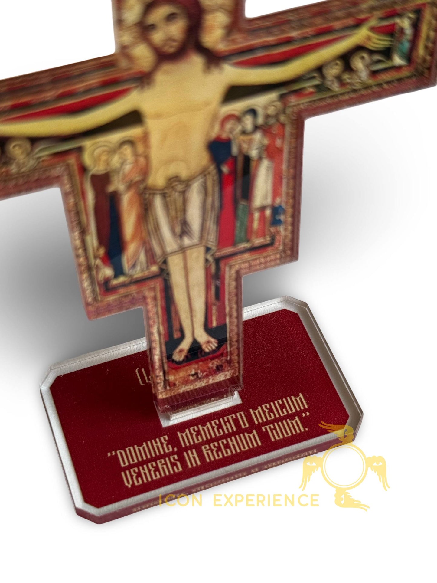 San Damiano Acrylic Crucifix – Devotional Tabletop Cross