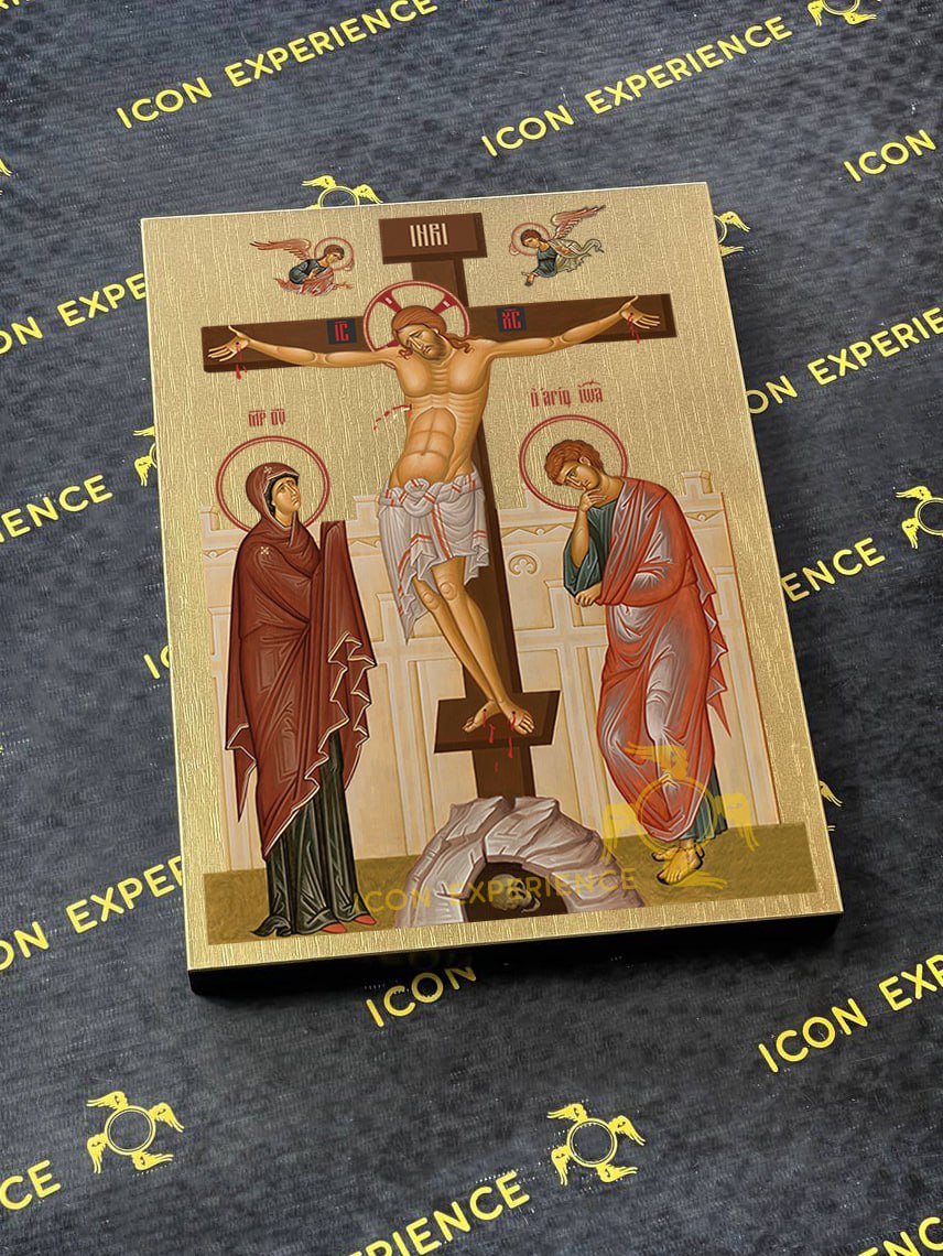 Crucifixión de Jesucristo, Icono impreso sobre madera