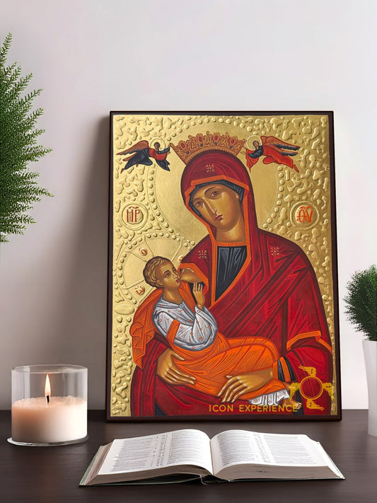 Hand-Painted Icon of Nursing Madonna (Galaktotrophousa ) 22x30cm (9x12")