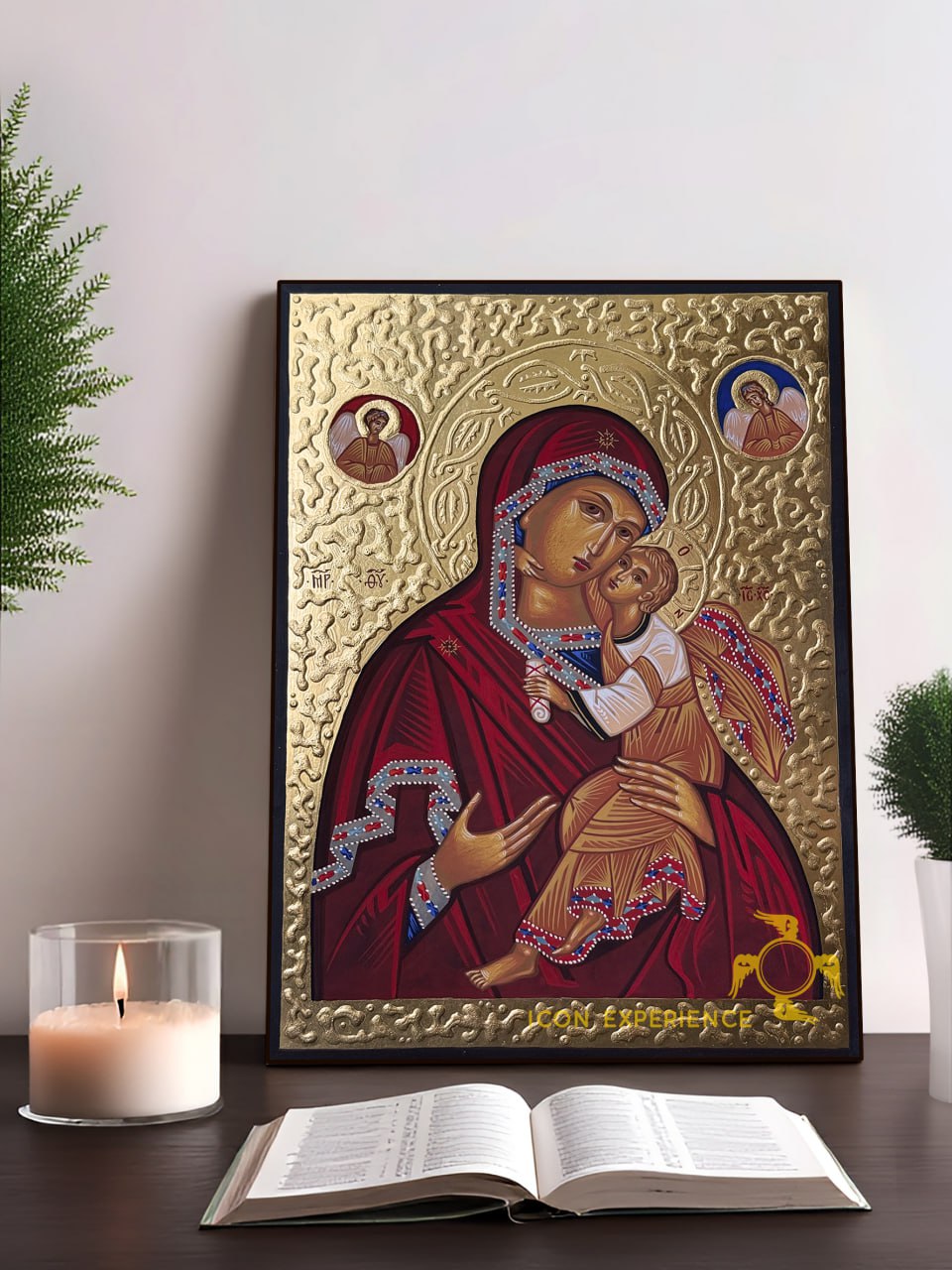 Hand-Painted Icon of Theotokos of Sweet Kissing (Glykophilousa) 22x30cm (9x12")