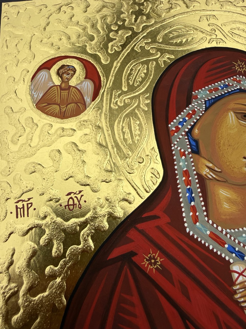 Hand-Painted Icon of Theotokos of Sweet Kissing (Glykophilousa) 22x30cm (9x12")