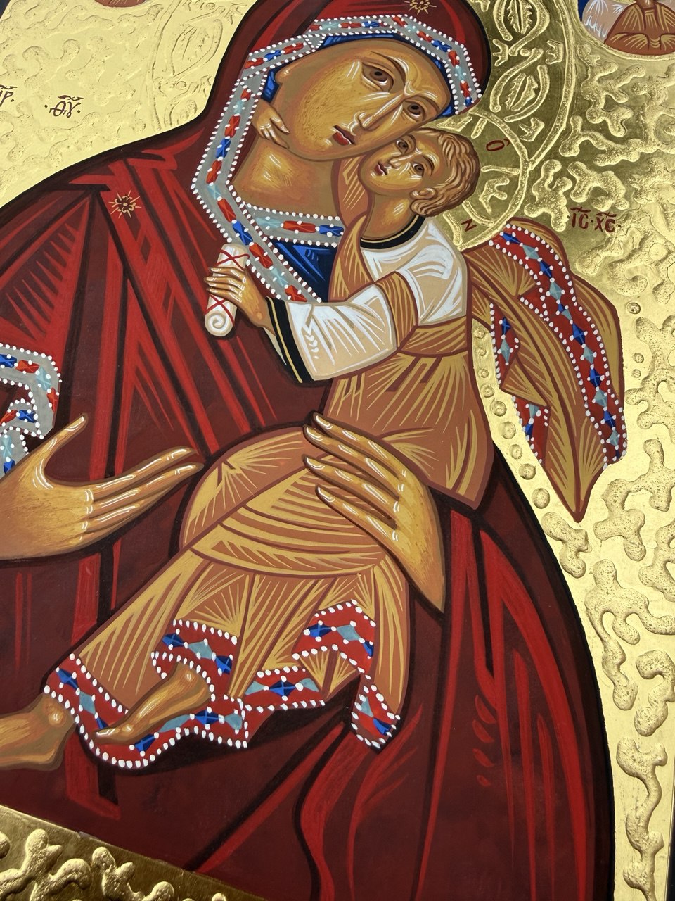 Hand-Painted Icon of Theotokos of Sweet Kissing (Glykophilousa) 22x30cm (9x12")