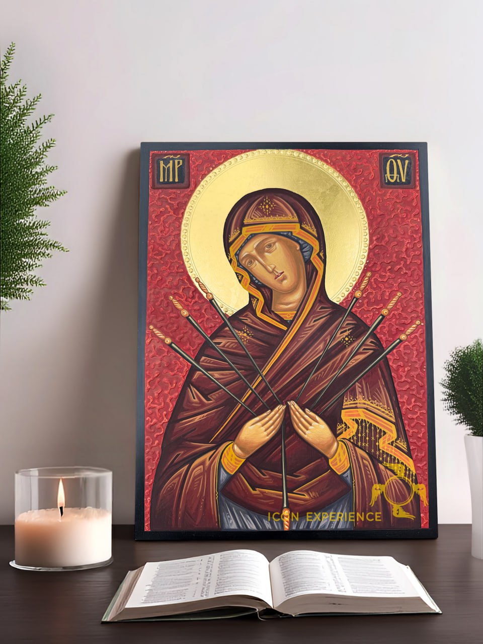 Hand-Painted Icon of the Mother of God “Seven Arrows” (Softening of Evil Hearts) 22x30cm (9x12")