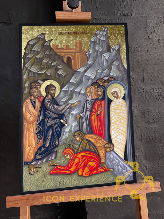La resurrección de Lázaro, icono pintado a mano