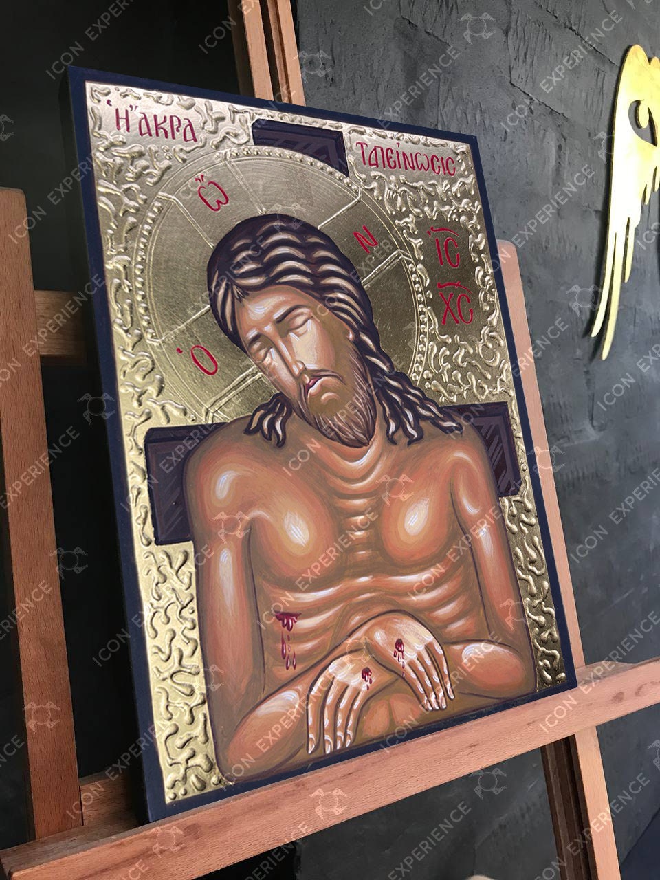 Hand painted icon of Great Humiliation of Jesus Christ, Christ In The Earthen Tomb, Byzantine Orthodox Iconography, Religious Home Art Decor