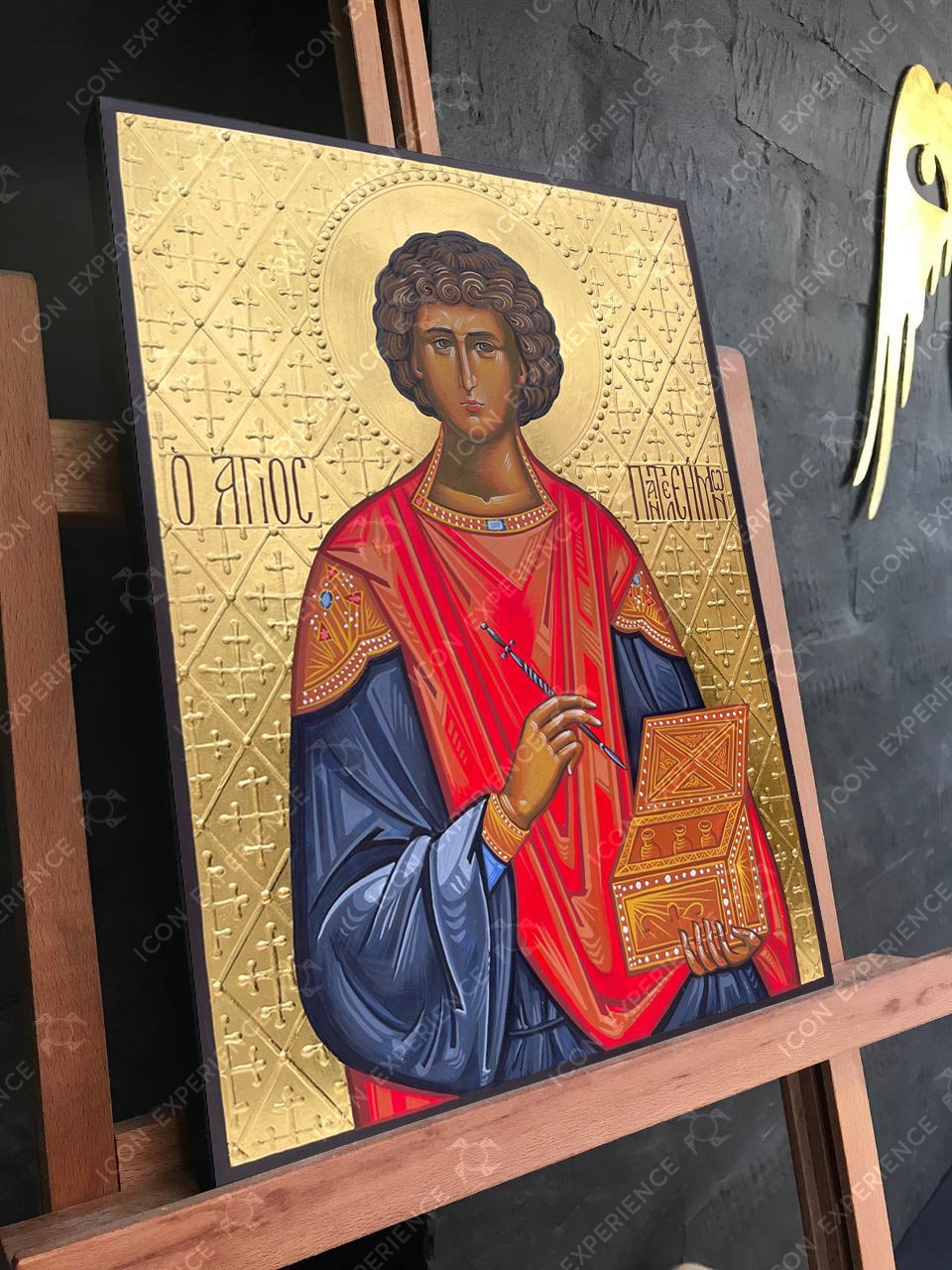 Saint Panteleimon The Great Martyr Handpainted Icon Greek Orthodox Byzantine Icon Wall Hanging Art Religious Handmade Sacral Decoration