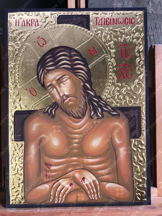 Hand painted icon of Great Humiliation of Jesus Christ, Christ In The Earthen Tomb, Byzantine Orthodox Iconography, Religious Home Art Decor