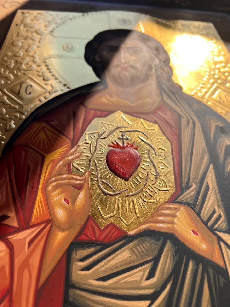 The Sacred Heart of Jesus Christ Handpainted Icon Religious Home Decor Christian Wall Decoration Sacral Handmade Church Community Gift