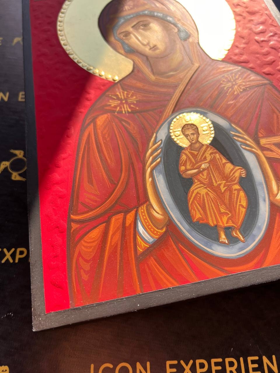 Our Lady of the Sign Handpainted Icon Byzantine Iconography Panagia Platytera Handmade Religious Craftsmanship Sacral Iconography Art